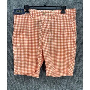Ralph Lauren Polo Shorts Men’s 34 Orange Gingham Check Cotton Chino Golf NEW